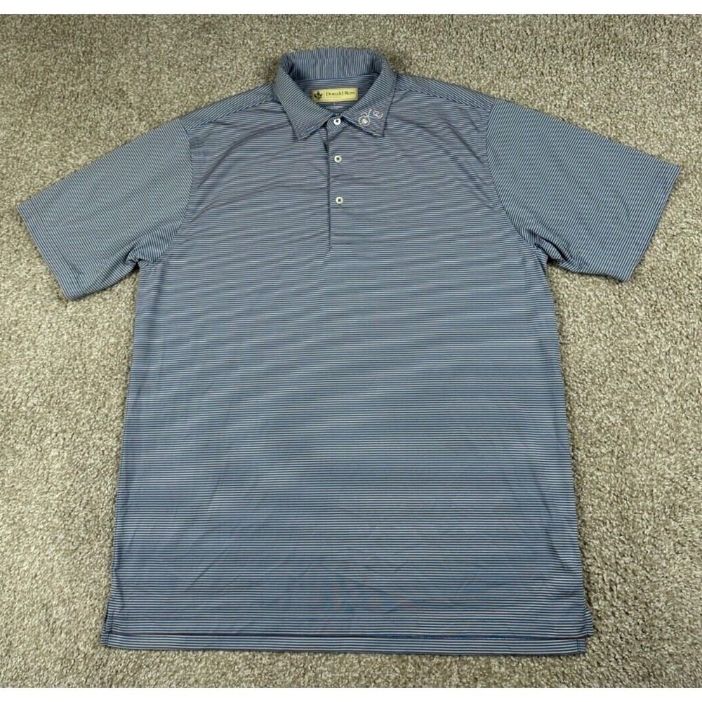 Donald Ross Polo Shirt Mens Large Purple Orange Striped Short Sleeve Golf Casual